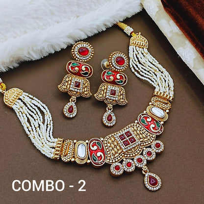 COMBO Manju Rajwadi Meenakari Necklace Set | Traditional Indian Jewellery | Rajasthani Bridal Jewellery | Pack of 2, Festive & Wedding Wear. - Nandai Jewels