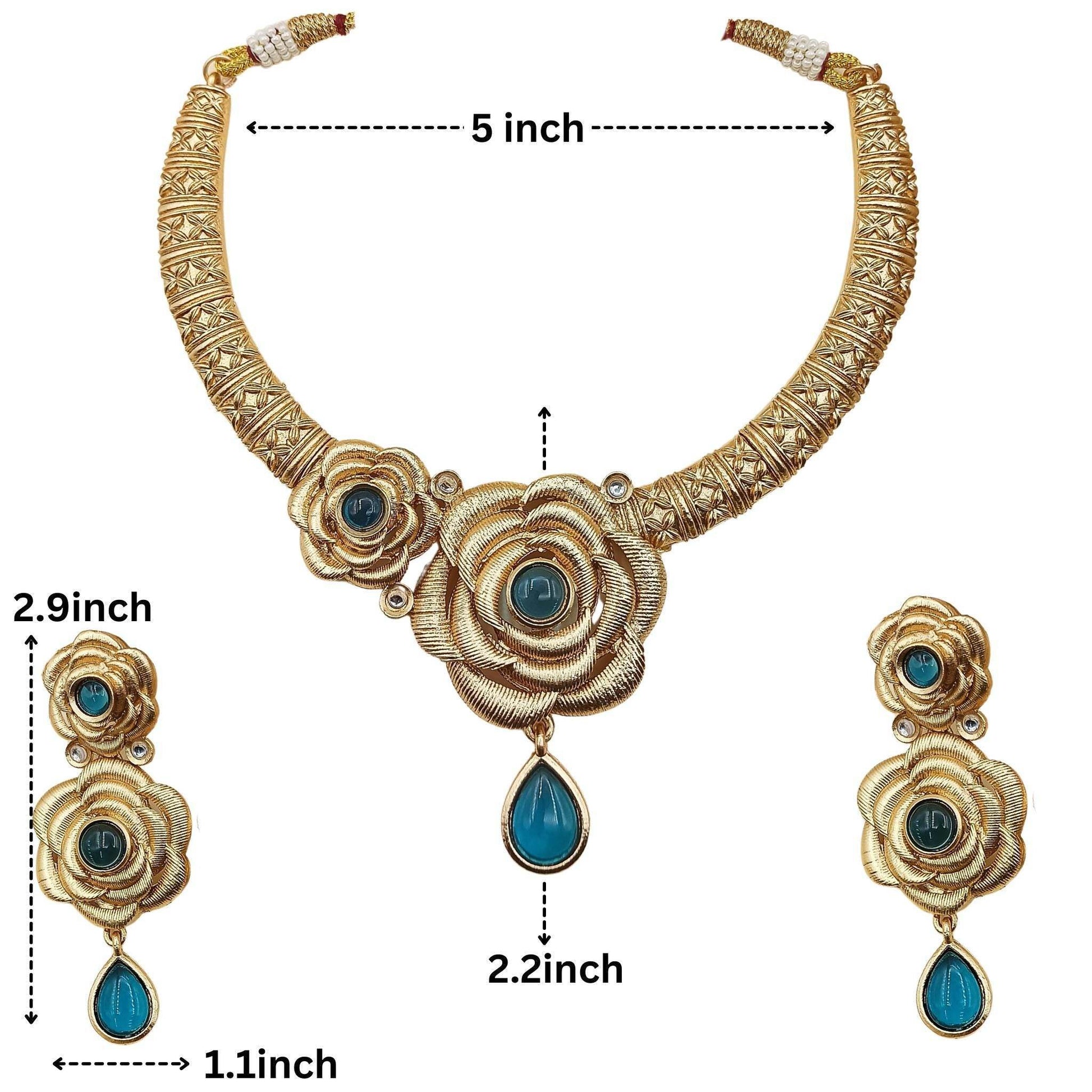Flower Rajwadi Hasadi Necklace Set - Nandai Jewels