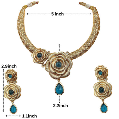Flower Rajwadi Hasadi Necklace Set - Nandai Jewels
