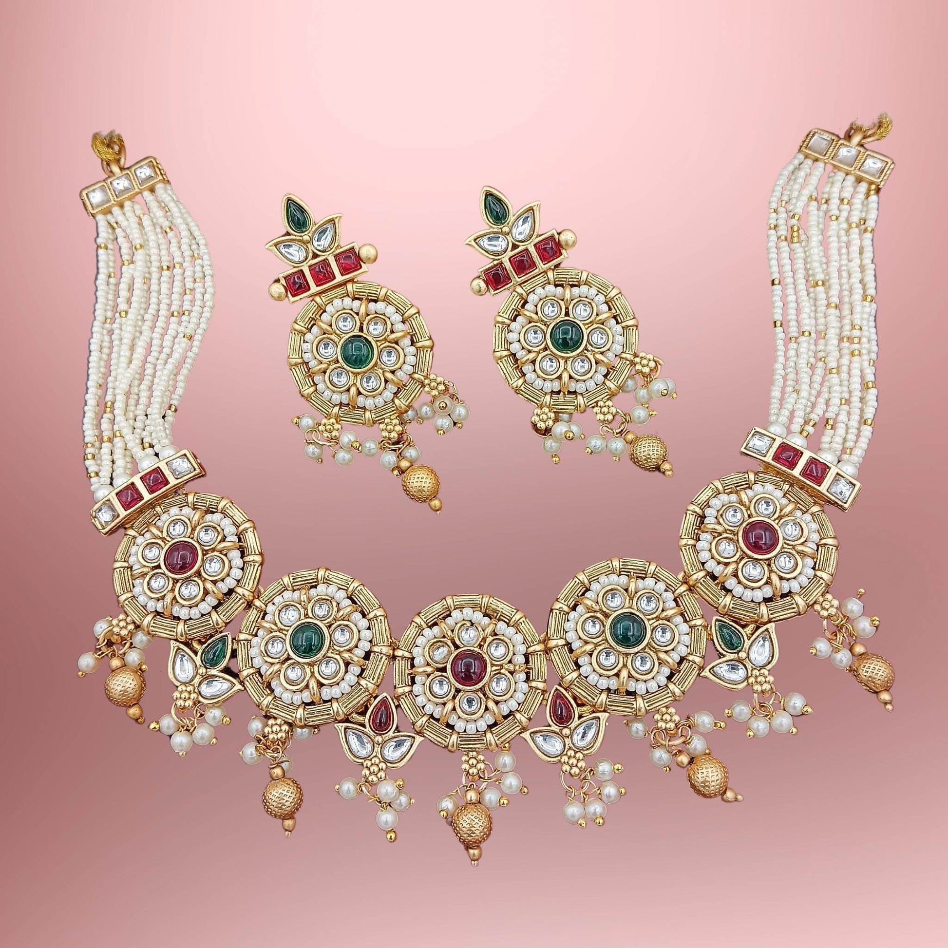 Rajputi Choker Necklace Set with Traditional Royal Design - Nandai Jewels