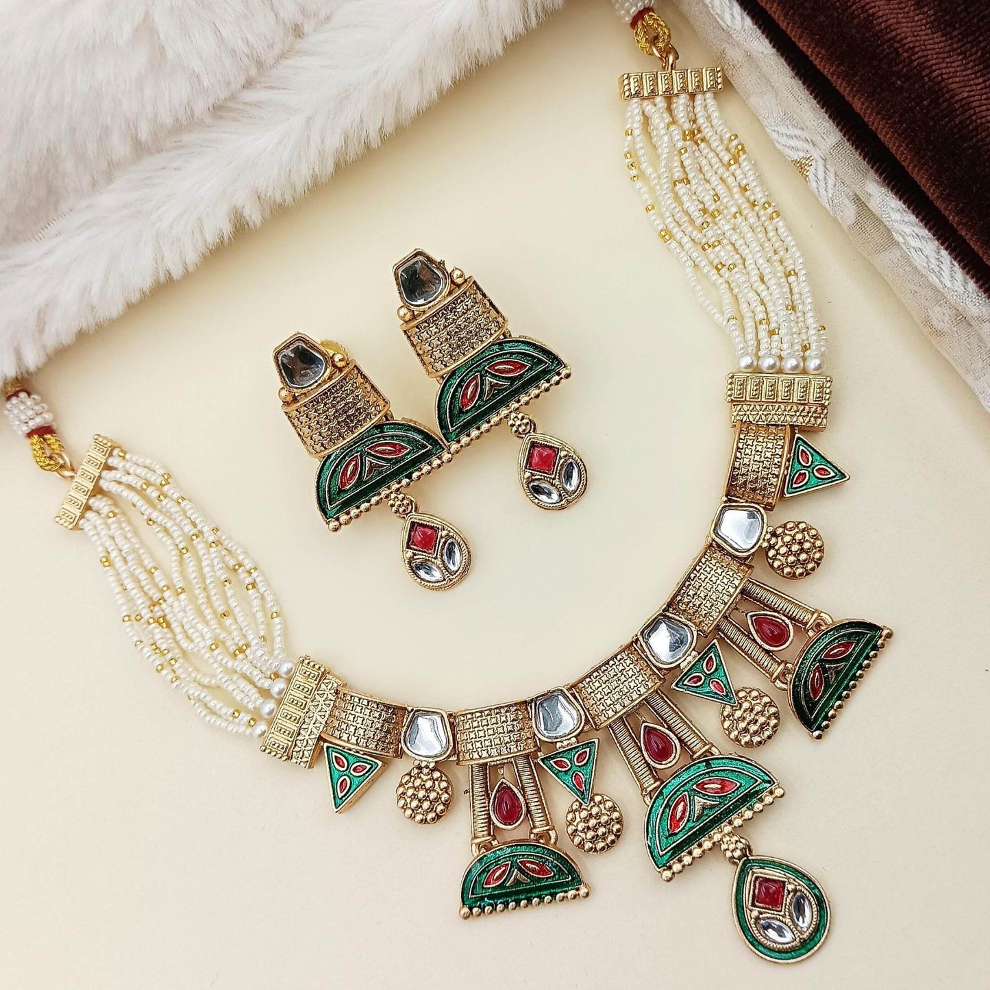 Nandai Jewels Rajwadi Kundan Necklace Set with Earrings - Nandai Jewels