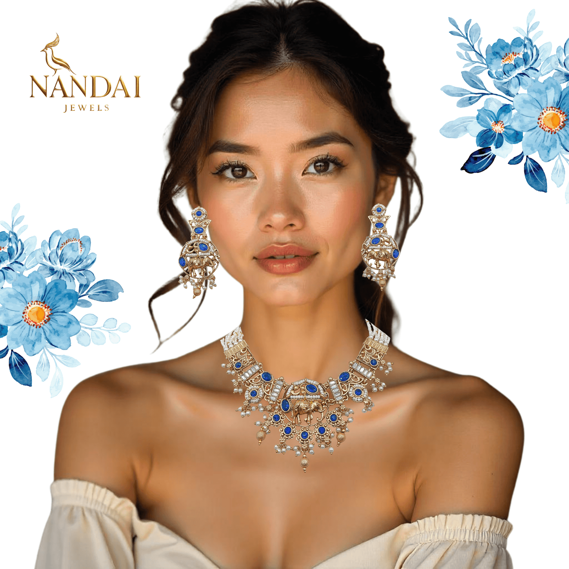 Rajputi Elephant Design Necklace Set With Earrings - Rajwadi Necklace Set, Wedding Gift for Her, Indian Traditional Jewellery for Brides. - Nandai Jewels